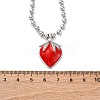 Brass Red Enamel Strawberry Pendant Ball Chain Necklaces NJEW-Z059-02P-3