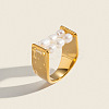 Irregular 304 Stainless Steel with Natural Freshwater Pearl Finger Rings for Women WZ4968-1