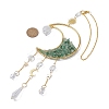 Wire Wrapped Natural Green Aventurine Chip & Brass Moon Pendant Decorations HJEW-JM01504-05-2