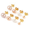 6Pcs 3 Colors Natural Cultured Freshwater Pearl Stud Earrings EJEW-TAC00026-10