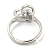 Heart with Letter Rack Plating Brass Micro Pave Cubic Zirconia Adjustable Rings for Women RJEW-I105-06P-B-3