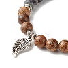 Reiki Natural Labradorite & Wenge Wood Beads Stretch Bracelet BJEW-JB06896-02-4