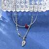 304 Stainless Steel & Dyed Natural White Jade Feather Pendant Double Layer Necklaces for Women NJEW-A045-20P-3