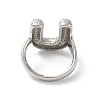 Letter Brass Micro Pave Clear Cubic Zirconia Open Cuff Ring for Women RJEW-N046-03U-P-3