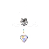 Glass Heart Sun Catcher Hanging Prism Ornaments with Iron Angel HJEW-PW0002-14E-1