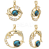 6Pcs 2 Styles Brass Micro Pave Clear Cubic Zirconia with Glass Pendants KK-BBC0019-04-6