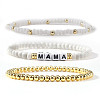 3Pcs Mother's Day Brass & Glass Seed Beads Stretch Bracelets SK3516-3-1