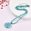 Synthetic Turquoise 4.5mm Round Beaded Flower Pendant Necklaces NJEW-T016-04G-1