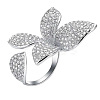 Butterfly Brass Micro Pave Clear Cubic Zirconia Adjustable Cuff Rings for Women FS-WG64577-01-3