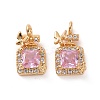 Brass Micro Pave Clear Cubic Zirconia Charms KK-E068-VF220-2