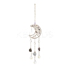 Natural Fluorite Chips Beaded Moon with Tree of Life Hanging Sun Catchers HJEW-M004-12-1