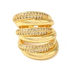 Brass Micro Pave Clear Cubic Zirconia Open Cuff Rings for Women RJEW-A048-23G-2