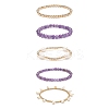 5Pcs 5 Style Natural Amethyst & Brass Beaded Stretch Bracelets Set BJEW-JB08870-01-4