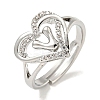 Heart with Letter Rack Plating Brass Micro Pave Clear Cubic Zirconia Adjustable Rings for Women RJEW-I105-01P-V-1