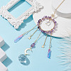 Natural Amethyst Chip Pendant Decorations with Brass Moon & Cable Chain & Electroplated Quartz Crystal Tassel HJEW-JM01650-03-2