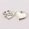 Wedding Theme Antique Silver Tone Tibetan Style Alloy Heart with Step Dad of Groom Rhinestone Charms LS-TIBEP-N005-23A-1