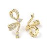 Left and Right Bowknot Brass Micro Pave Clear Cubic Zirconia Stud Earrings EJEW-L285-009G-2