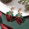 Cherry Alloy Enamel and Carnelian Beads  Studs Earring EJEW-TA00445-2