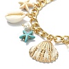 Natural Shell & Shell Pearl & Synthetic Turquoise Starfish Charm Bracelet BJEW-TA00352-2
