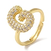 Rack Plating Letter Brass Micro Pave Clear Cubic Zirconia Adjustable Rings for Women KK-S391-03G-G-2