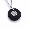 Natural Black Onyx(Dyed & Heated) Flat Round Pendants G-I357-A01-2