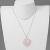 Brass Natural Rose Quartz Pendant Necklaces NJEW-JN01274-01-5