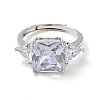 Clear Cubic Zirconia Rectangle Adjustable Ring RJEW-I087-11-3