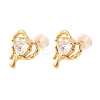 Brass Micro Pave Clear Cubic Zirconia Heart Stud Earrings EJEW-C158-08G-4