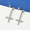 Christian Upside Down Cross 201 Stainless Steel Dangle Stud Earrings LS-EJEW-P314-01A-P-3