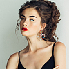 2 Pairs 2 Colors Rhinestone Hollow Out Heart Dangle Stud Earrings EJEW-FI0001-13-5