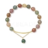 3Pcs Natural Indian Agate & Citrine & Aquamarine & Rose Quartz & Amethyst Round Beaded Bracelets BJEW-JB11925-3