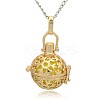 Golden Tone Brass Hollow Round Cage Pendants KK-J232-07G-1