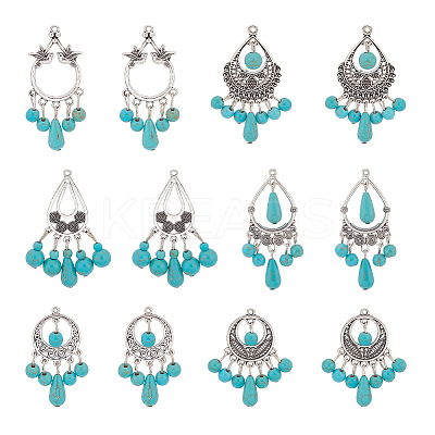 24Pcs 6 Styles Teardrop Dyed Synthetic Turquoise Pendants Set G-AR0004-98-1