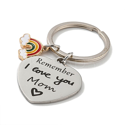 1Pc Mother's Day Gift 201 Stainless Steel Heart with Word Remember I Love You Mom Keychains KEYC-FS0001-11-1