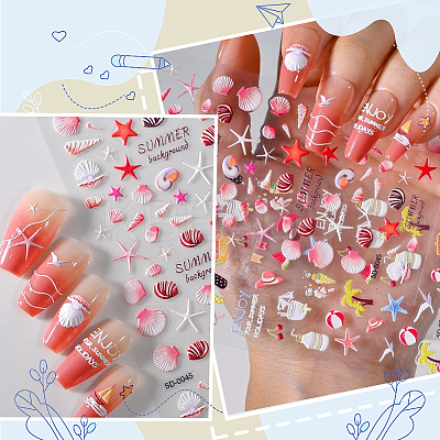 4Pcs 4 Styles Ocean Theme Self Adhesive PET Nail Art Stickers Decals MRMJ-SP0001-17-1