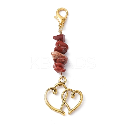 Valentine's Day Natural Red Jasper Chip Pendant Decorations HJEW-JM01330-1