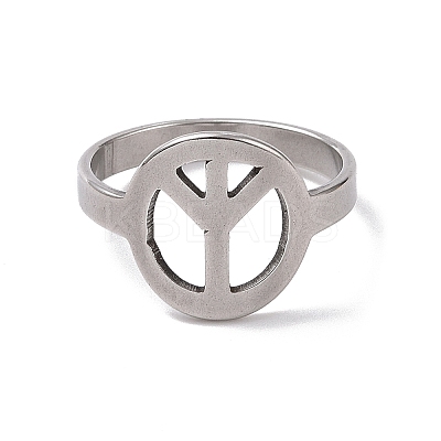 Non-Tarnish 201 Stainless Steel Peace Sign Finger Ring RJEW-J051-43P-1