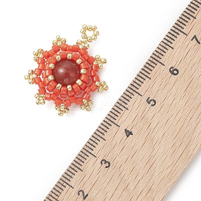 Natural Carnelian(Dyed & Heated) with Glass Seed Beaded Pendants PALLOY-MZ01275-02-1