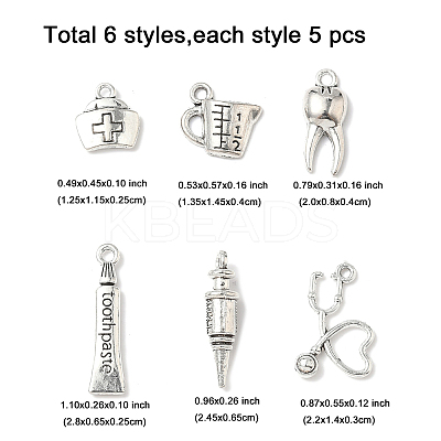 30Pcs 6 Styles Tibetan Style Alloy Pendants TIBEP-FP0001-18-1