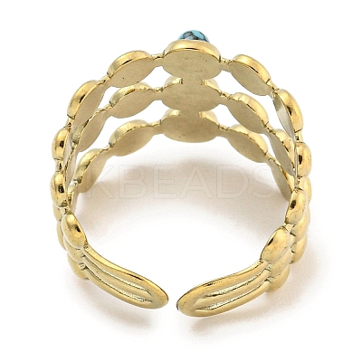 Ion Plating(IP) 304 Stainless Steel Synthetic Turquoise Cuff Rings G-Z056-05G-03-1