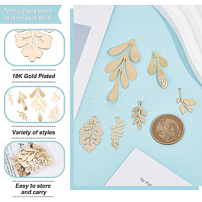 24Pcs 6 Style Brass Pendants KK-BC0008-11-1