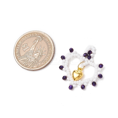 Glass Seed Beaded Heart Pendants PALLOY-MZ00588-1