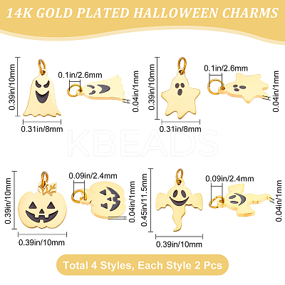 8Pcs 4 Style 316 Surgical Stainless Steel Enamel Charms STAS-BBC0001-17-1