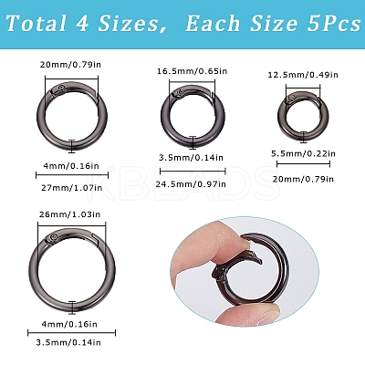 20Pcs 4 Styles Alloy Spring Gate Rings FIND-SP0001-50C-1