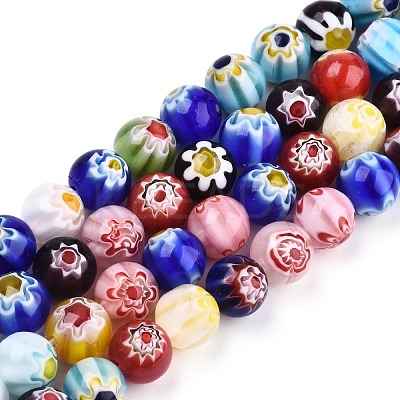 Handmade Millefiori Glass Round Bead Strands LAMP-YW0001-16-1