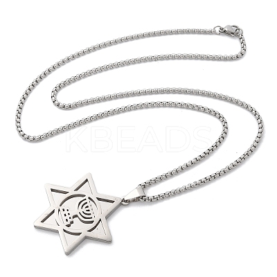 Hanukkah 201 Stainless Steel Star of David Pendant Necklaces NJEW-Z058-02P-1