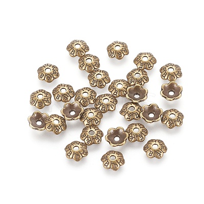 6-Petal Tibetan Style Alloy Flower Bead Caps X-TIBEB-P002-03AB-NR-1