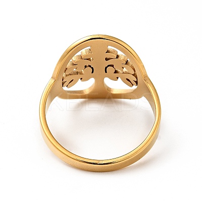 Ion Plating(IP) 201 Stainless Steel Tree of Life Finger Ring for Women RJEW-G266-17G-1