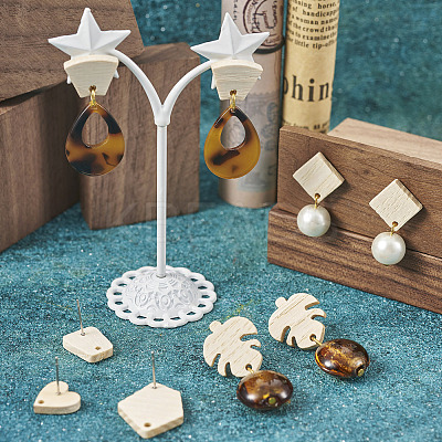 32Pcs 8 Style Ash Wood Stud Earring Findings EJEW-TA0001-16V-1
