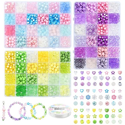 DIY Round Star Flower Acrylic Beads Bracelets Making Kits DIY-YW0009-95-1